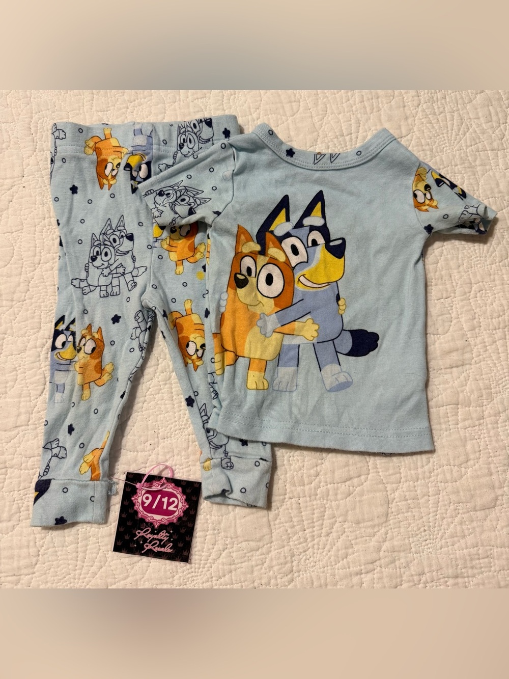 Blue Kids Pajama Set with Cartoon Dog Characters - Light Blue